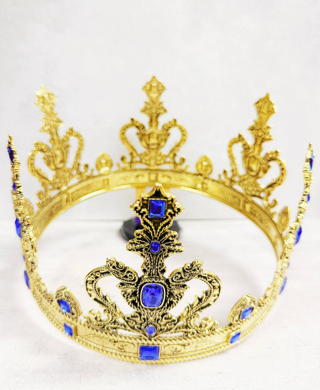 Vintage gold crown, blue stones crown, Halloween costume