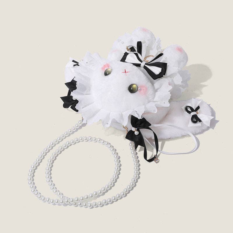 Rabbit Plush Pearl Chain Shoulder Bag