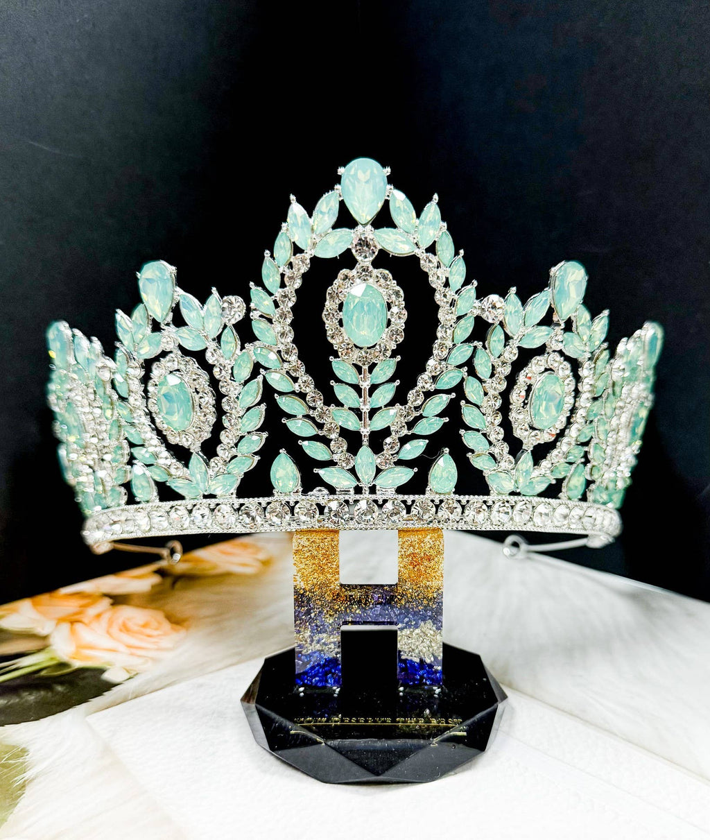 Green Gemstone Crown, Goddess Crown, Silver Bridal Crown