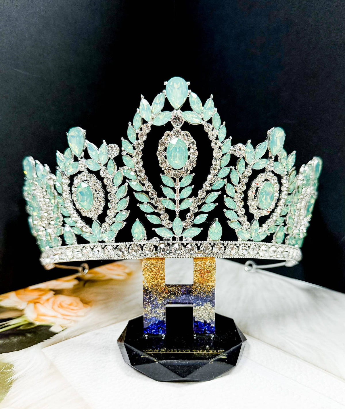 Green Gemstone Crown, Goddess Crown, Silver Bridal Crown