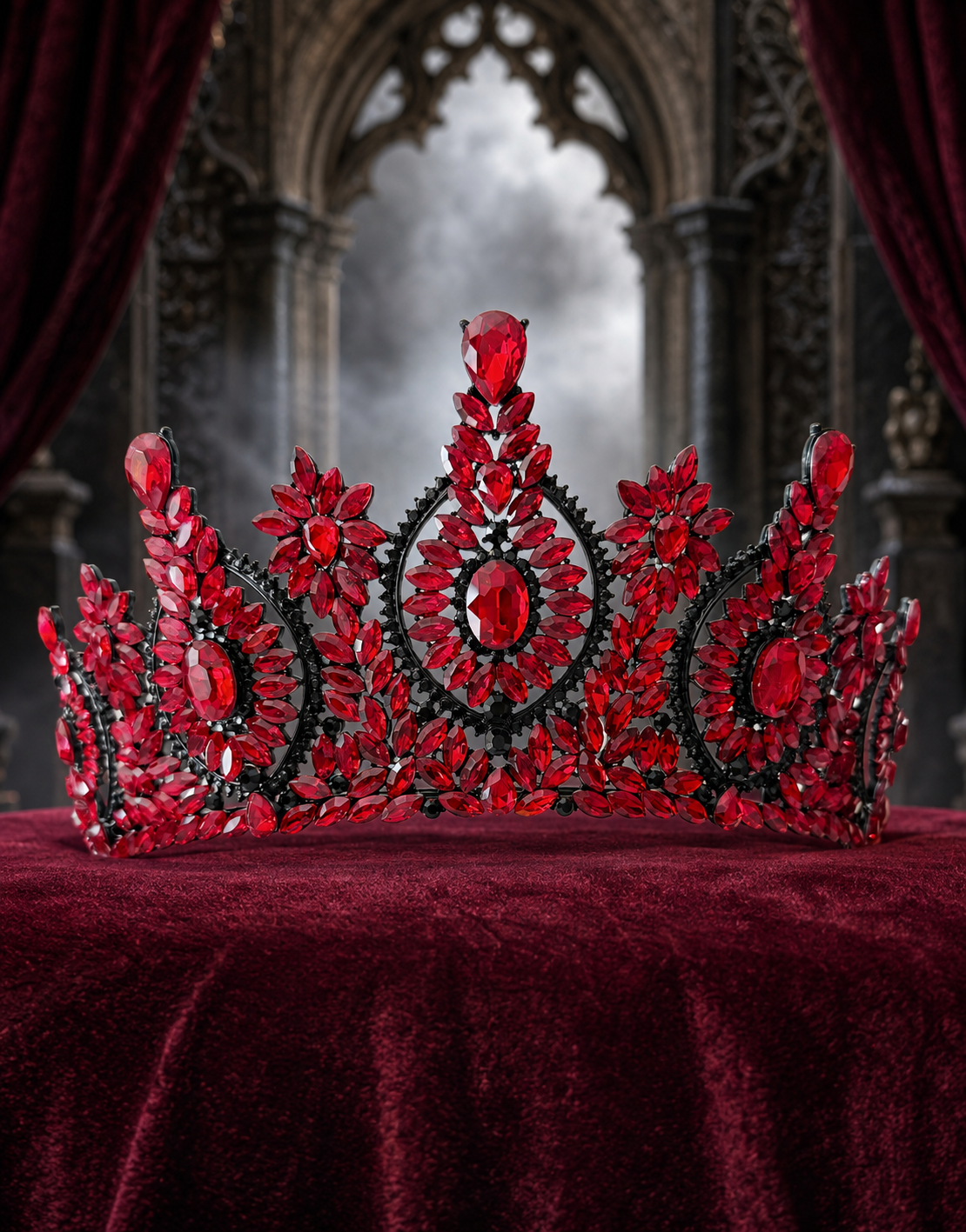 Red Crystal Crown, Gothic Black Tiara, Halloween Costume