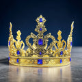 Vintage gold crown, blue stones crown, Halloween costume