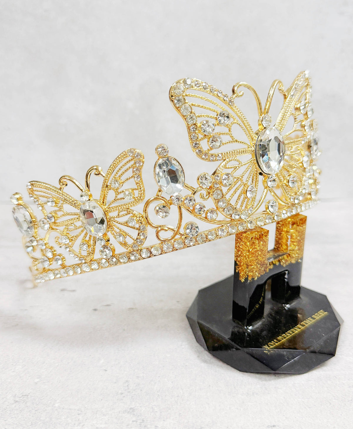 Gold butterfly tiara, Fairy Costume Tiara, clear stone crown