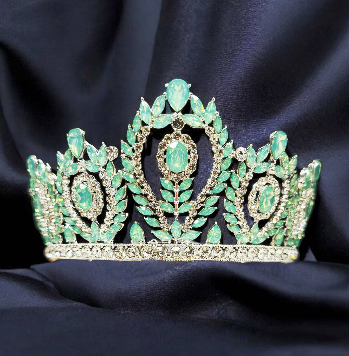 Green Gemstone Crown, Goddess Crown, Silver Bridal Crown