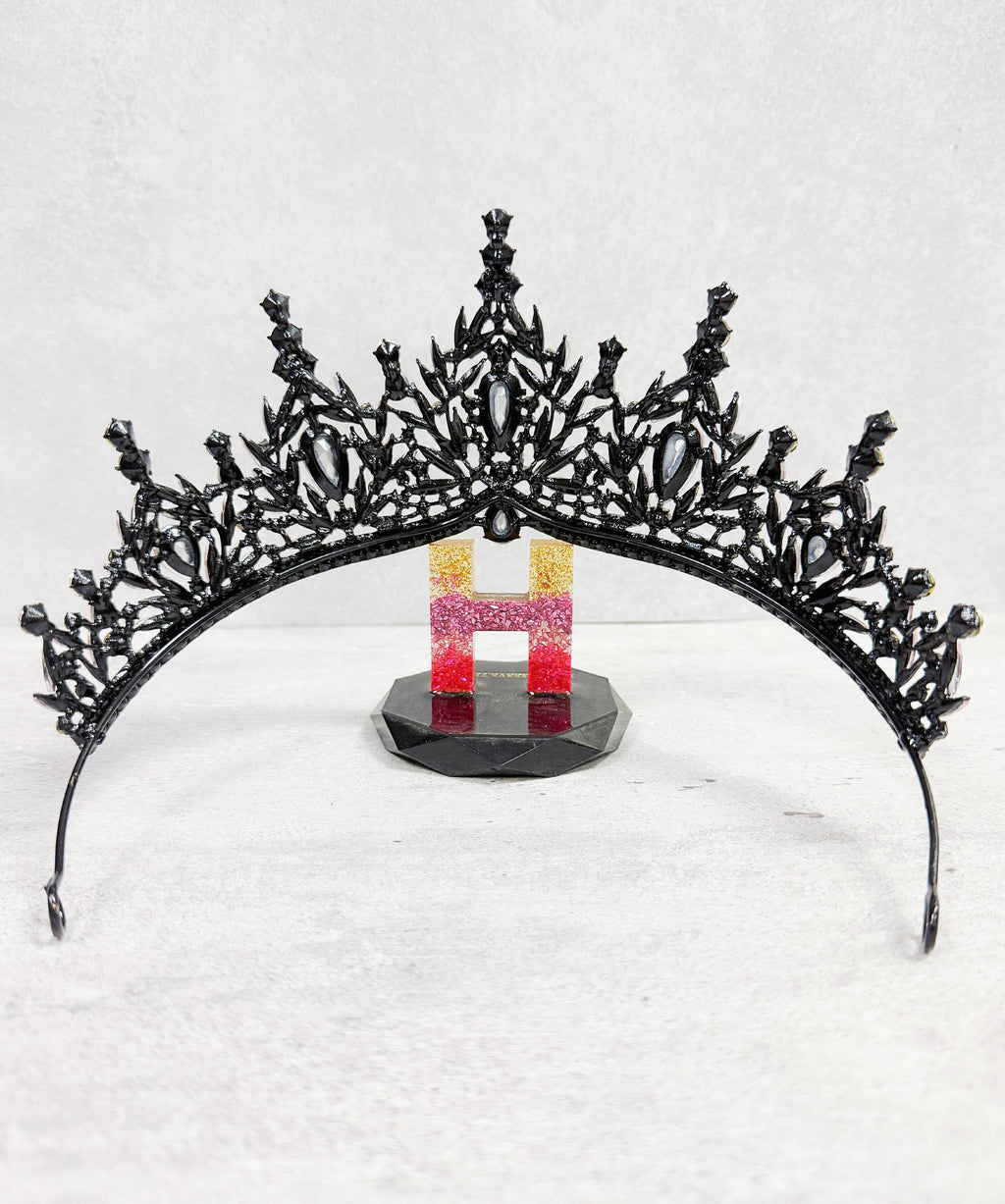 Black pink Tiara, Gothic Wedding Headpiece, crystal tiara