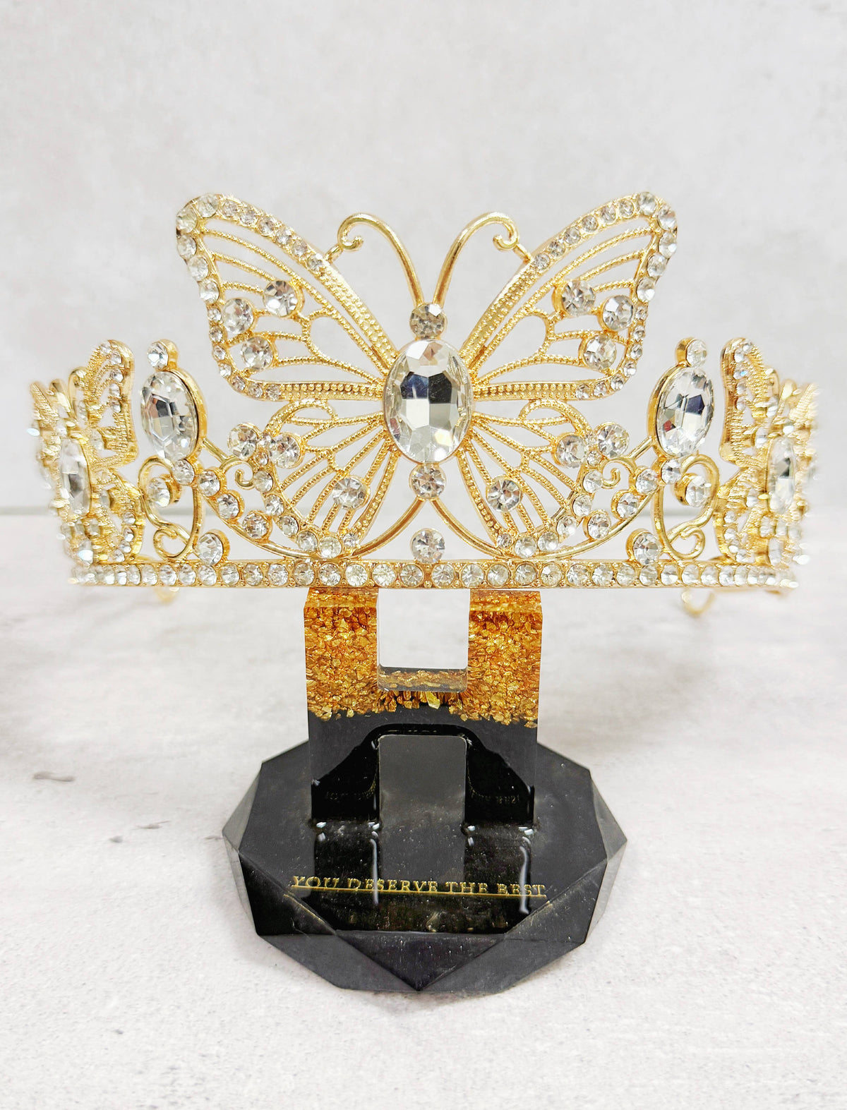 Gold butterfly tiara, Fairy Costume Tiara, clear stone crown