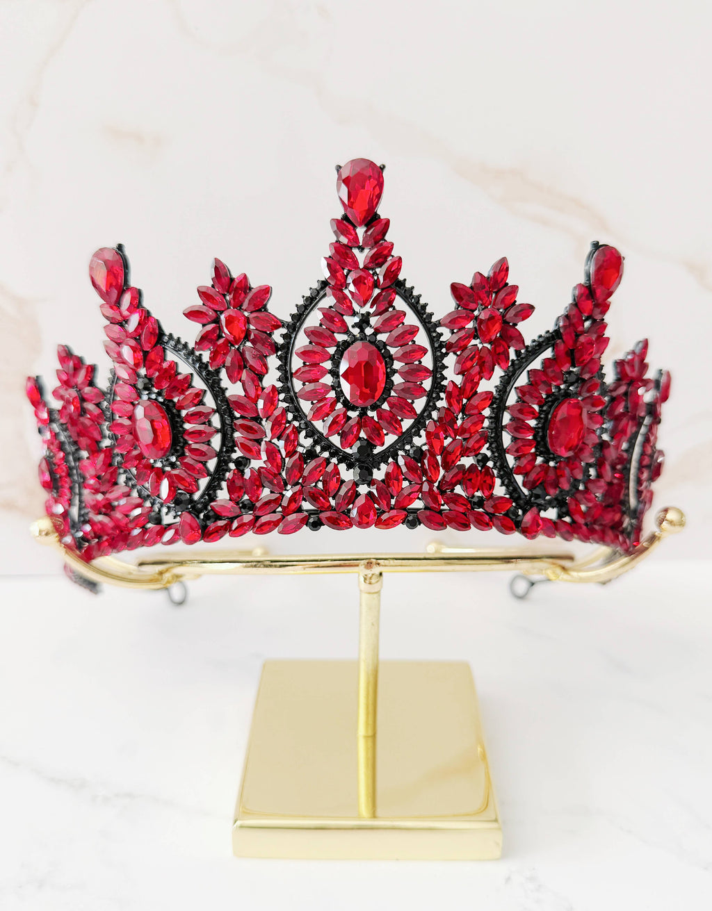 Red Crystal Crown, Gothic Black Tiara, Halloween Costume