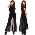Sheer mesh high slit long dress
