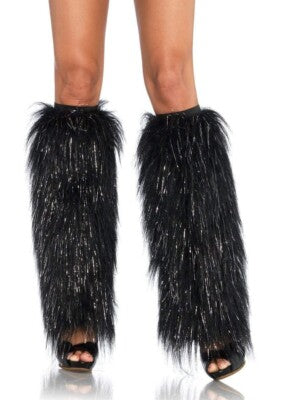 Furry lurex leg warmers
