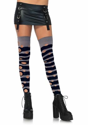 Distressed stripped thigh highs